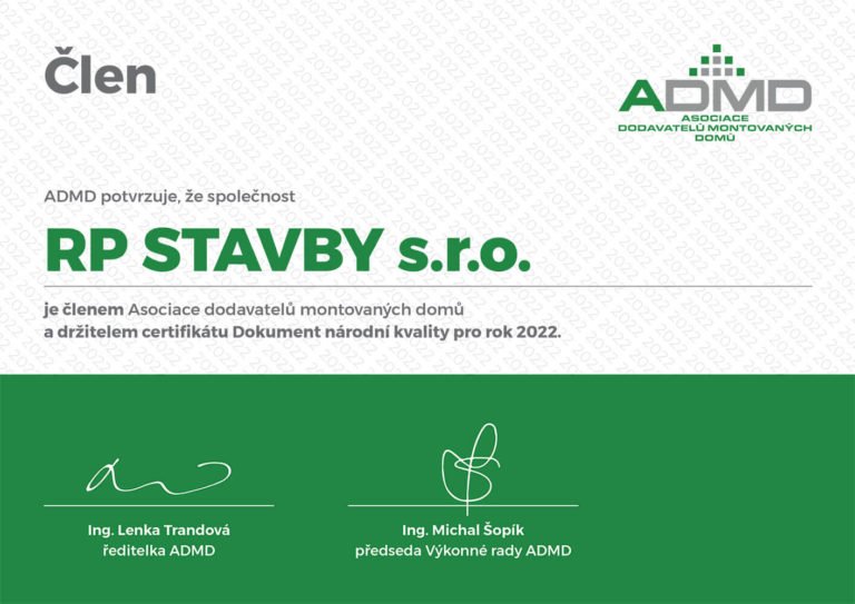 Certifikat admd dekret clen rp stavby